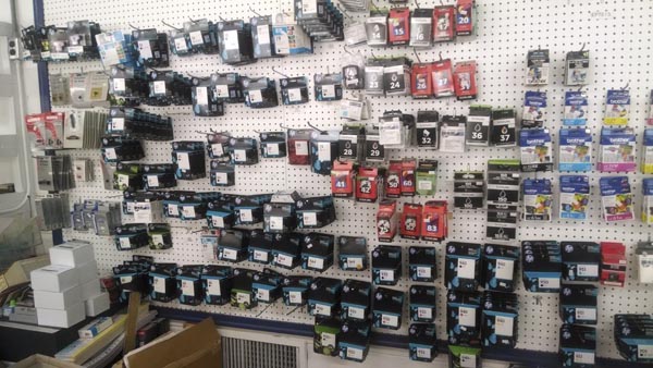 Office supplies on display